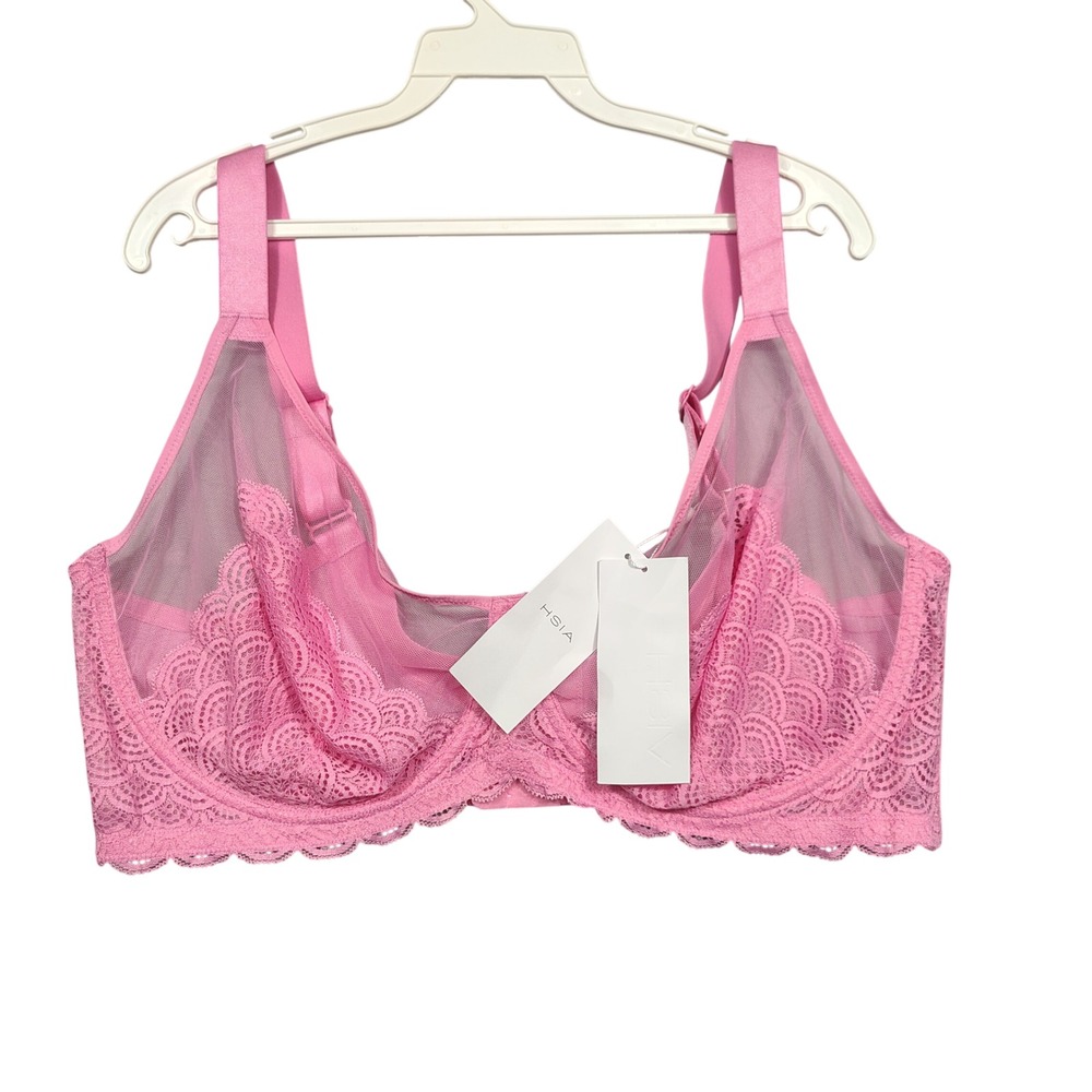 HSIA Bra Women 42G Lace Mesh Unlined Underwire Full Coverage Pink FBD0092MPI42G